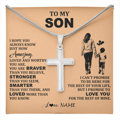 Stainless Cross Necklace Stainless Steel | 1 | Personalized To My Son Necklace From Mom Mother Promise To Love You Son Birthday Gifts Graduation Christmas Customized Gift Box Message Card | teecentury