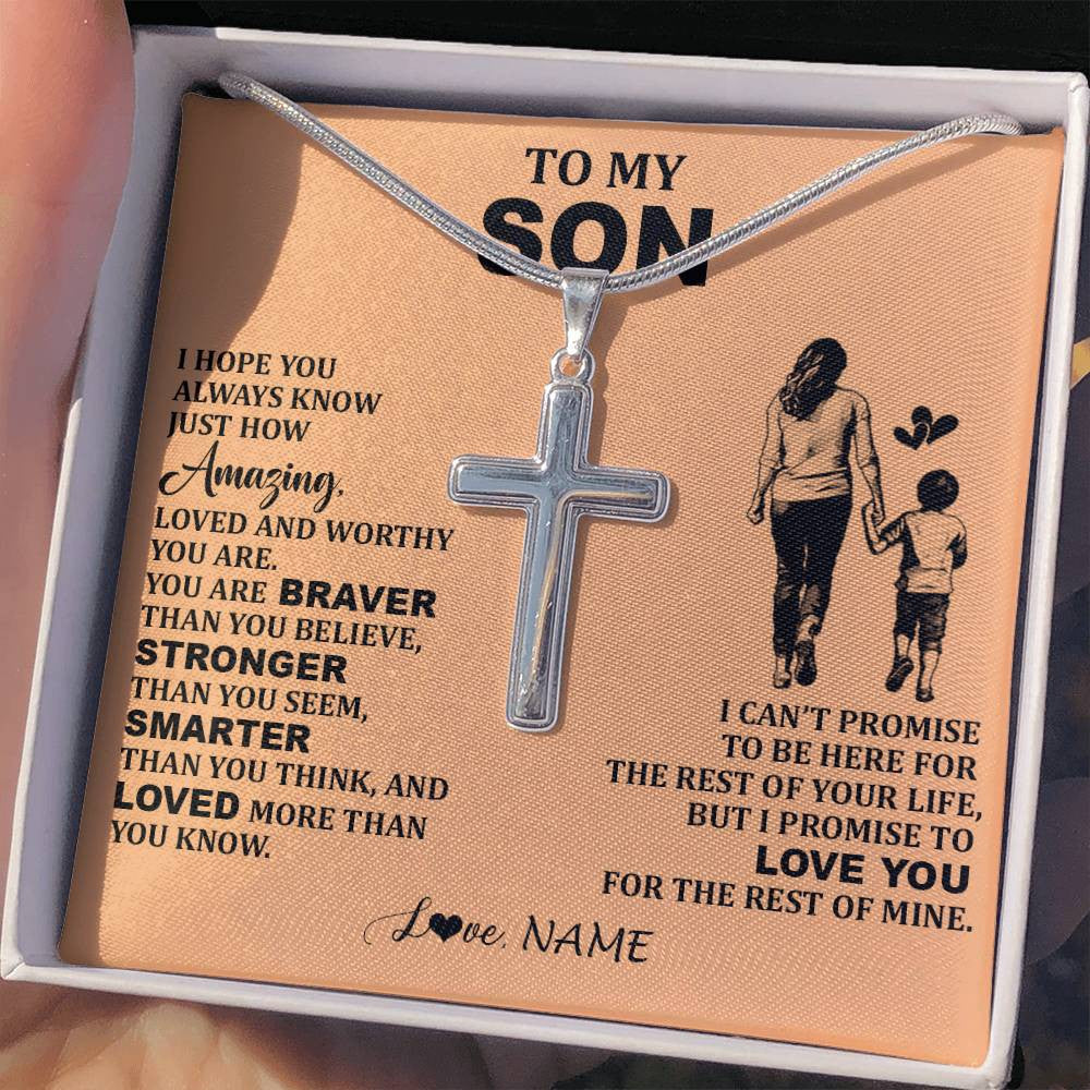 Stainless Cross Necklace Stainless Steel | 2 | Personalized To My Son Necklace From Mom Mother Promise To Love You Son Birthday Gifts Graduation Christmas Customized Gift Box Message Card | teecentury