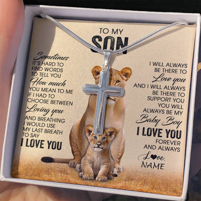 Stainless Cross Necklace Stainless Steel | 2 | Personalized To My Son Necklace From Mom Mother Sometimes It's Hard Lion Son Gift Birthday Jewelry Graduation Christmas Customized Gift Box Message Card | teecentury