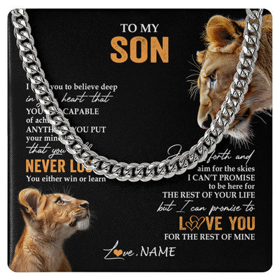 Cuban Link Chain Necklace Stainless Steel | 1 | Personalized To My Son Necklace From Mom Mother You Will Never Lose Lion Son Birthday Gifts Graduation Christmas Customized Gift Box Message Card | teecentury
