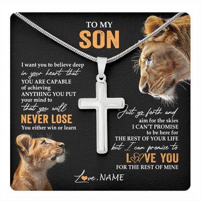 Stainless Cross Necklace Stainless Steel | 1 | Personalized To My Son Necklace From Mom Mother You Will Never Lose Lion Son Birthday Gifts Graduation Christmas Customized Gift Box Message Card | teecentury