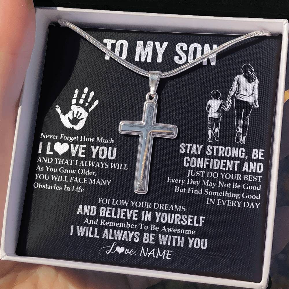 Stainless Cross Necklace Stainless Steel | 2 | Personalized To My Son Necklace I Love You Forever From Mom Mother Son Birthday Gifts Christmas Thanksgiving Graduation Customized Gift Box Message Card | teecentury
