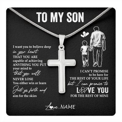 Stainless Cross Necklace Stainless Steel | 1 | Personalized To My Son Necklace You Will Never Lose From Dad Father Son Birthday Gifts Graduation Christmas Customized Gift Box Message Card | teecentury
