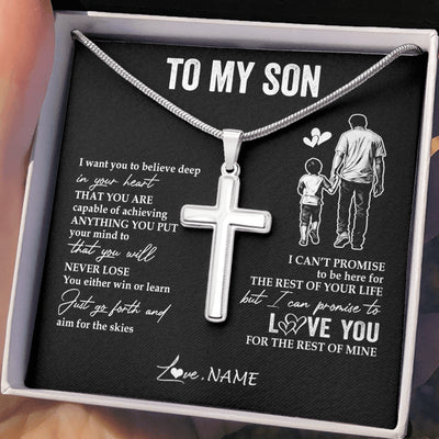 Stainless Cross Necklace Stainless Steel | 2 | Personalized To My Son Necklace You Will Never Lose From Dad Father Son Birthday Gifts Graduation Christmas Customized Gift Box Message Card | teecentury