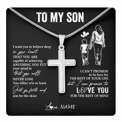 Stainless Cross Necklace Stainless Steel | 1 | Personalized To My Son Necklace You Will Never Lose From Mom Mother Son Birthday Gifts Graduation Christmas Customized Gift Box Message Card | teecentury