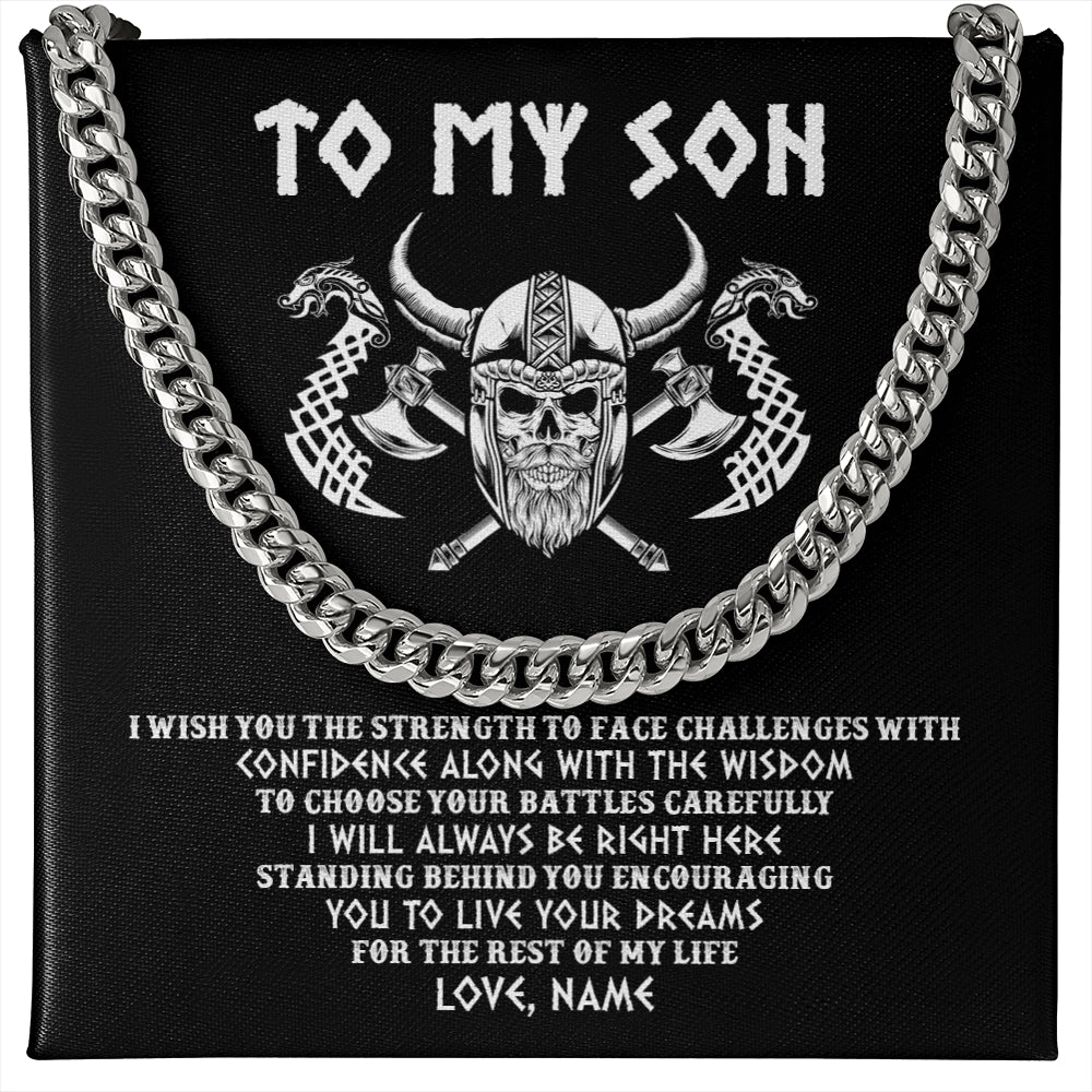 Cuban Link Chain Necklace Stainless Steel | 1 | Personalized To My Son Viking Necklace I Wish You The Strength Scandinavian Norse Runes Viking For Men Birthday Christmas Customized Gift Box Message Card | teecentury