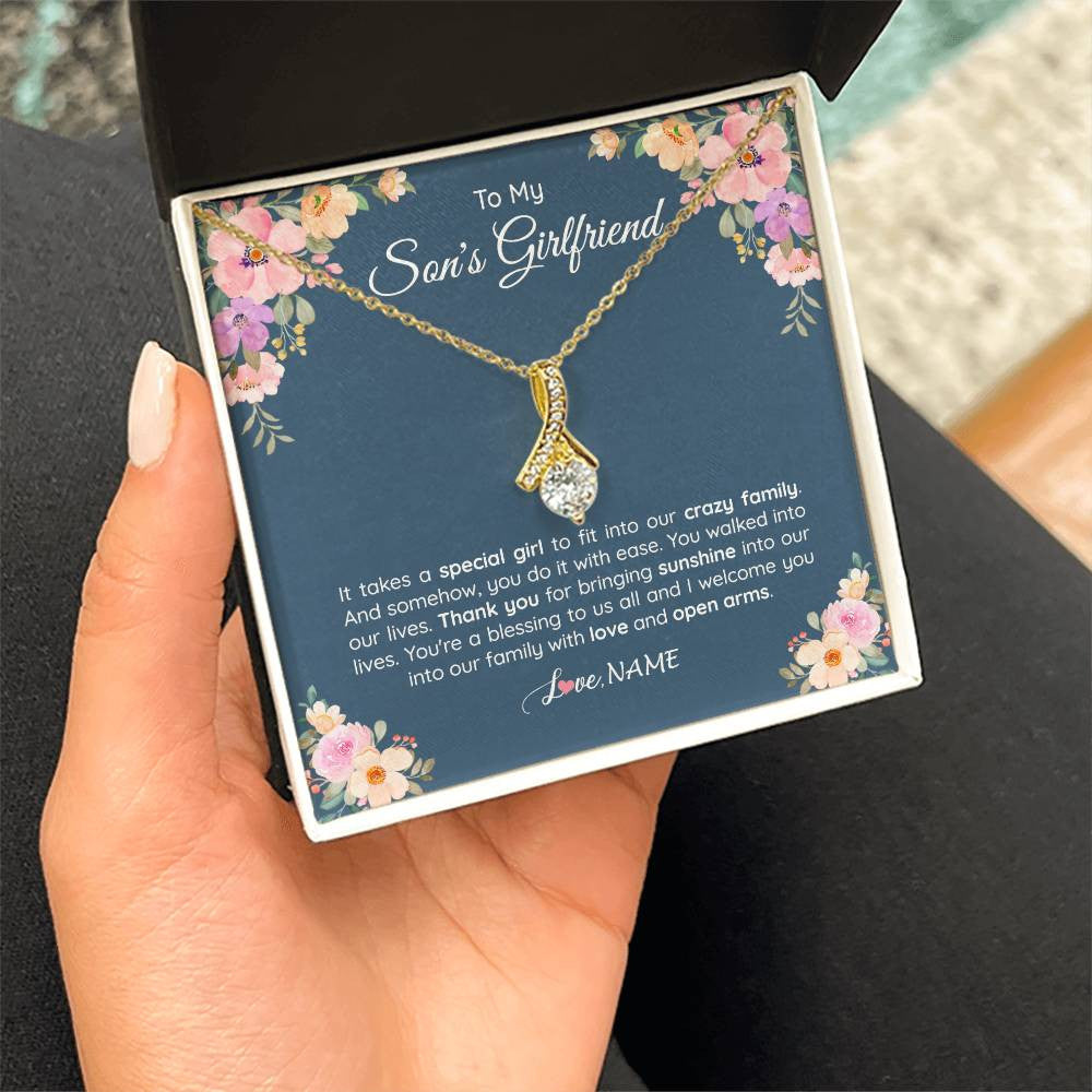 Alluring Beauty Necklace 18K Yellow Gold Finish | 2 | Personalized To My Son's Girlfriend Necklace From Mom It Takes A Special Girlfriend Birthday Wedding Valentines Day Christmas Customized Gift Box Message Card | teecentury