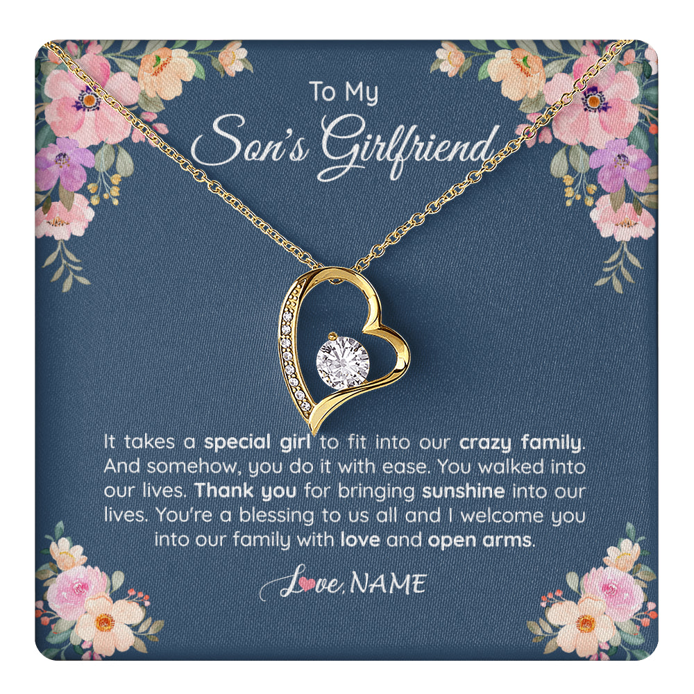 Forever Love Necklace 18K Yellow Gold Finish | 1 | Personalized To My Son's Girlfriend Necklace From Mom It Takes A Special Girlfriend Birthday Wedding Valentines Day Christmas Customized Gift Box Message Card | teecentury