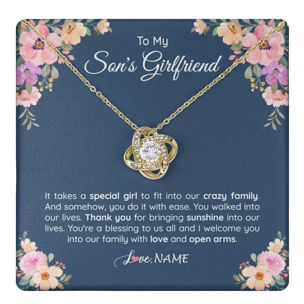 Love Knot Necklace 18K Yellow Gold Finish | 1 | Personalized To My Son's Girlfriend Necklace From Mom It Takes A Special Girlfriend Birthday Wedding Valentines Day Christmas Customized Gift Box Message Card | teecentury