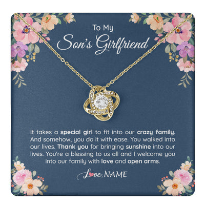 Love Knot Necklace 18K Yellow Gold Finish | 1 | Personalized To My Son's Girlfriend Necklace From Mom It Takes A Special Girlfriend Birthday Wedding Valentines Day Christmas Customized Gift Box Message Card | teecentury