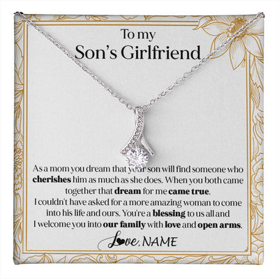 Alluring Beauty Necklace 14K White Gold Finish | 1 | Personalized To My Son's Girlfriend Necklace I Welcome You Future Daughter In Law Birthday Special Gift Christmas Jewelry Customized Gift Box Message Card | teecentury
