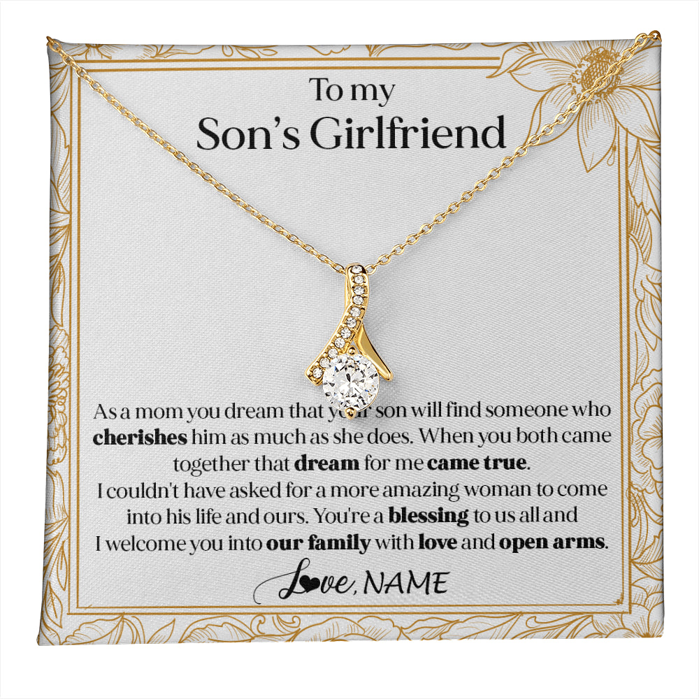 Alluring Beauty Necklace 18K Yellow Gold Finish | 1 | Personalized To My Son's Girlfriend Necklace I Welcome You Future Daughter In Law Birthday Special Gift Christmas Jewelry Customized Gift Box Message Card | teecentury