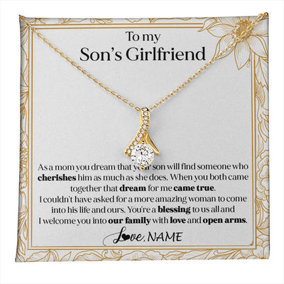 Alluring Beauty Necklace 18K Yellow Gold Finish | 1 | Personalized To My Son's Girlfriend Necklace I Welcome You Future Daughter In Law Birthday Special Gift Christmas Jewelry Customized Gift Box Message Card | teecentury
