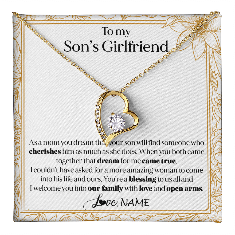 Forever Love Necklace 18K Yellow Gold Finish | 1 | Personalized To My Son's Girlfriend Necklace I Welcome You Future Daughter In Law Birthday Special Gift Christmas Jewelry Customized Gift Box Message Card | teecentury