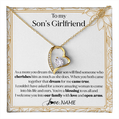 Forever Love Necklace 18K Yellow Gold Finish | 1 | Personalized To My Son's Girlfriend Necklace I Welcome You Future Daughter In Law Birthday Special Gift Christmas Jewelry Customized Gift Box Message Card | teecentury