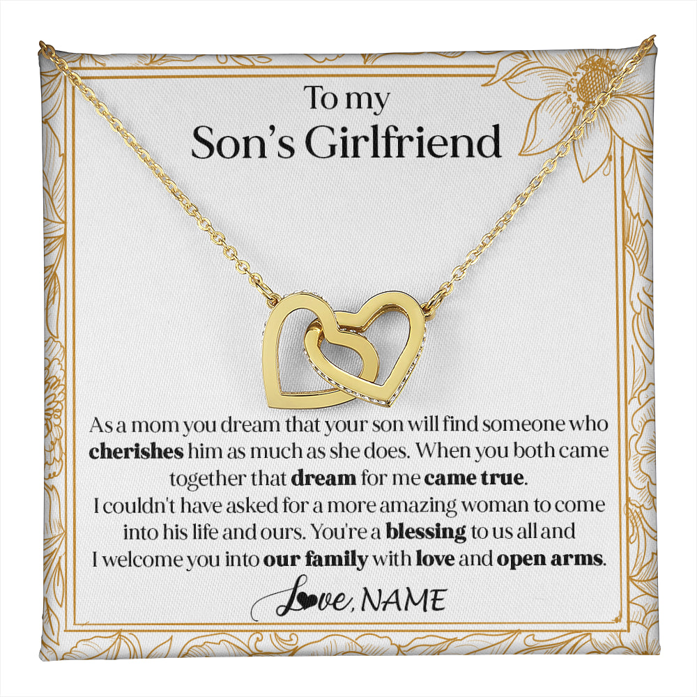 Interlocking Hearts Necklace 18K Yellow Gold Finish | 1 | Personalized To My Son's Girlfriend Necklace I Welcome You Future Daughter In Law Birthday Special Gift Christmas Jewelry Customized Gift Box Message Card | teecentury