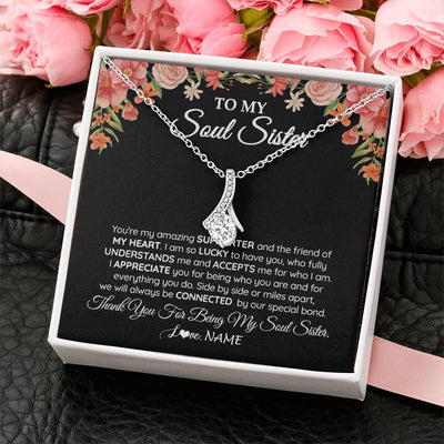 Alluring Beauty Necklace 14K White Gold Finish | 2 | Personalized To My Soul Sister Gift Necklace Best Friend Unique Friendship Long Distance Unbiological Sister Birthday Jewelry Christmas Customized Message Card | teecentury