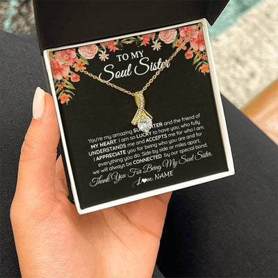 Alluring Beauty Necklace 18K Yellow Gold Finish | 2 | Personalized To My Soul Sister Gift Necklace Best Friend Unique Friendship Long Distance Unbiological Sister Birthday Jewelry Christmas Customized Message Card | teecentury