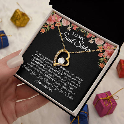Forever Love Necklace 18K Yellow Gold Finish | 2 | Personalized To My Soul Sister Gift Necklace Best Friend Unique Friendship Long Distance Unbiological Sister Birthday Jewelry Christmas Customized Message Card | teecentury