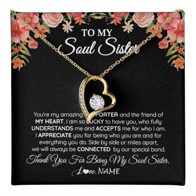 Forever Love Necklace 18K Yellow Gold Finish | 1 | Personalized To My Soul Sister Gift Necklace Best Friend Unique Friendship Long Distance Unbiological Sister Birthday Jewelry Christmas Customized Message Card | teecentury