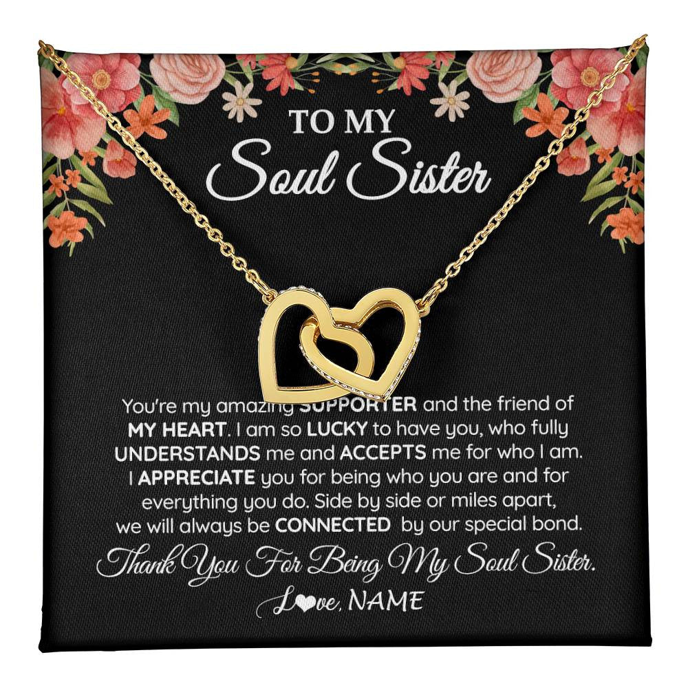 Interlocking Hearts Necklace 18K Yellow Gold Finish | 1 | Personalized To My Soul Sister Gift Necklace Best Friend Unique Friendship Long Distance Unbiological Sister Birthday Jewelry Christmas Customized Message Card | teecentury