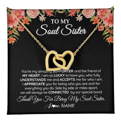 Interlocking Hearts Necklace 18K Yellow Gold Finish | 1 | Personalized To My Soul Sister Gift Necklace Best Friend Unique Friendship Long Distance Unbiological Sister Birthday Jewelry Christmas Customized Message Card | teecentury