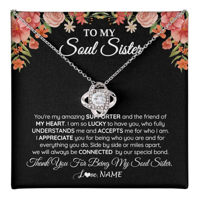 Love Knot Necklace 14K White Gold Finish | 1 | Personalized To My Soul Sister Gift Necklace Best Friend Unique Friendship Long Distance Unbiological Sister Birthday Jewelry Christmas Customized Message Card | teecentury