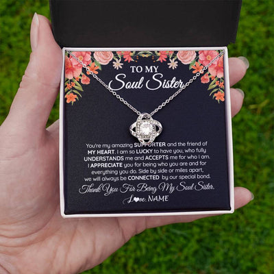 Love Knot Necklace 14K White Gold Finish | 2 | Personalized To My Soul Sister Gift Necklace Best Friend Unique Friendship Long Distance Unbiological Sister Birthday Jewelry Christmas Customized Message Card | teecentury