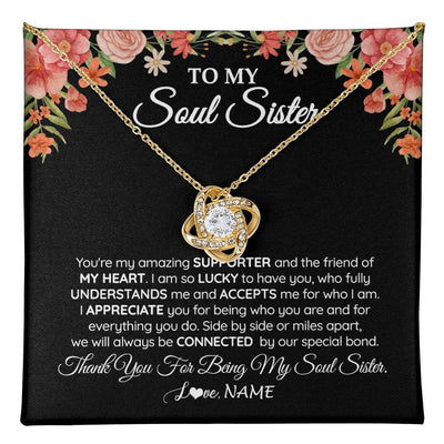 Love Knot Necklace 18K Yellow Gold Finish | 1 | Personalized To My Soul Sister Gift Necklace Best Friend Unique Friendship Long Distance Unbiological Sister Birthday Jewelry Christmas Customized Message Card | teecentury