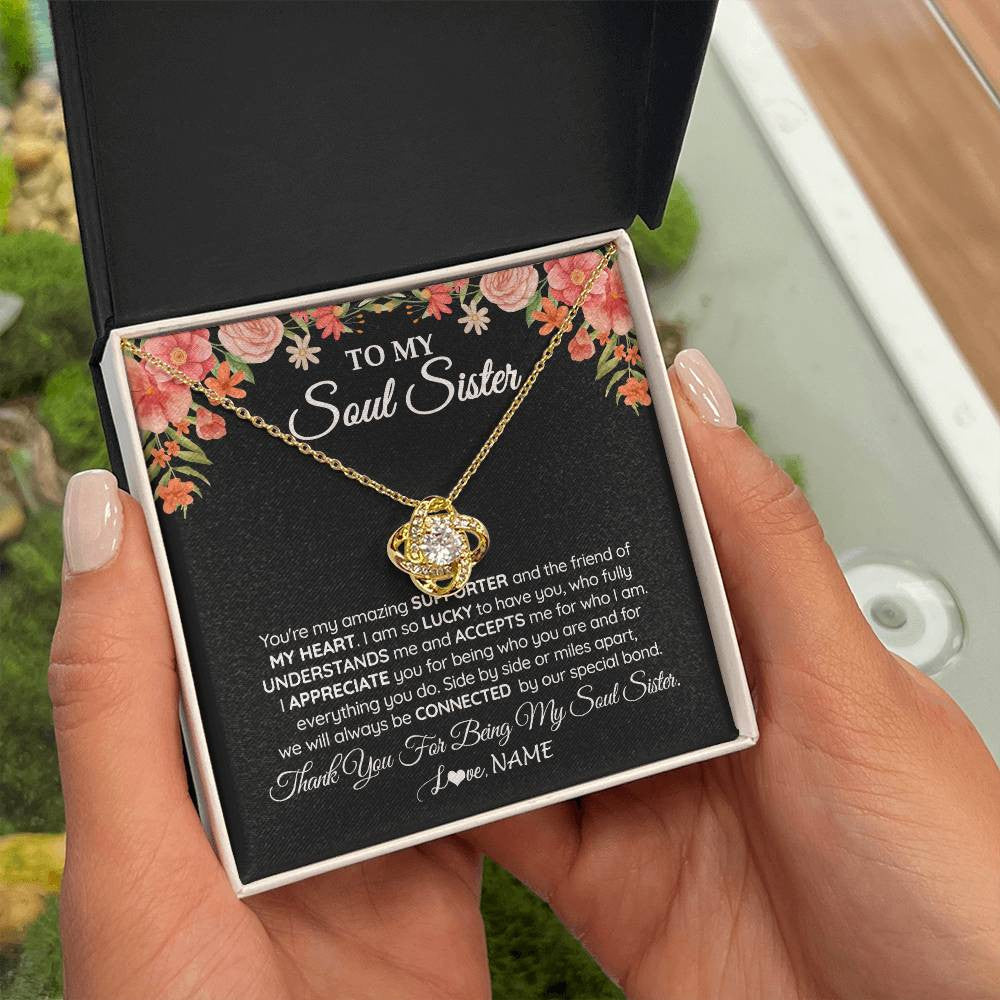 Love Knot Necklace 18K Yellow Gold Finish | 2 | Personalized To My Soul Sister Gift Necklace Best Friend Unique Friendship Long Distance Unbiological Sister Birthday Jewelry Christmas Customized Message Card | teecentury