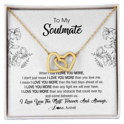 Interlocking Hearts Necklace 18K Yellow Gold Finish | Personalized To My Soulmate Necklace For Women Future Wife Girlfriend Love You Birthday Anniversary Wedding Valentines Day Christmas Customized Message Card | teecentury