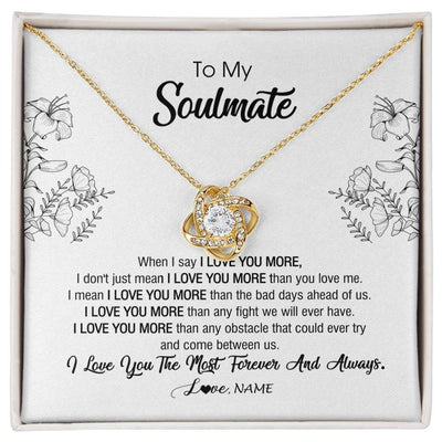 Love Knot Necklace 18K Yellow Gold Finish | Personalized To My Soulmate Necklace For Women Future Wife Girlfriend Love You Birthday Anniversary Wedding Valentines Day Christmas Customized Message Card | teecentury