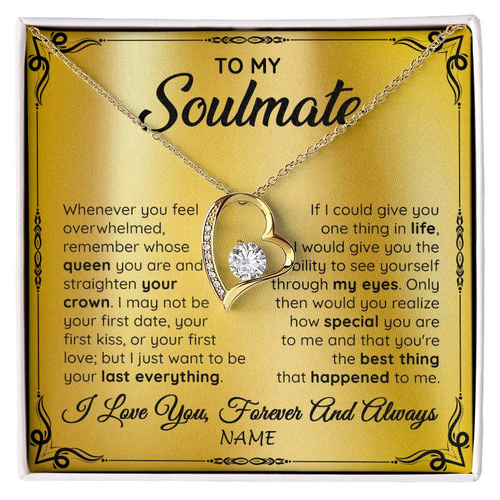 Forever Love Necklace 18K Yellow Gold Finish | 1 | Personalized To My Soulmate Necklace For Women Hot Wife Romantic From Husband Birthday Anniversary Wedding Valentines Day Customized Gift Box Message Card | teecentury