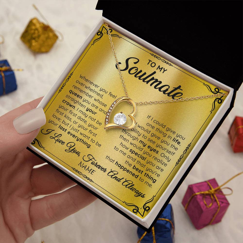 Forever Love Necklace 18K Yellow Gold Finish | 2 | Personalized To My Soulmate Necklace For Women Hot Wife Romantic From Husband Birthday Anniversary Wedding Valentines Day Customized Gift Box Message Card | teecentury