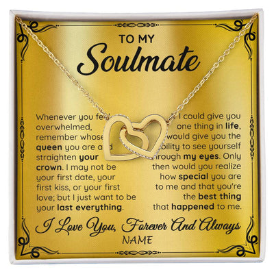 Interlocking Hearts Necklace 18K Yellow Gold Finish | 1 | Personalized To My Soulmate Necklace For Women Hot Wife Romantic From Husband Birthday Anniversary Wedding Valentines Day Customized Gift Box Message Card | teecentury