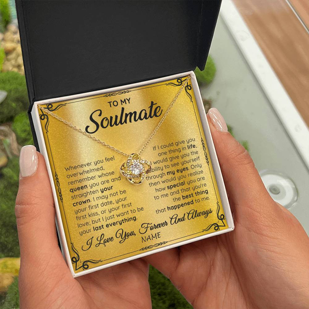 Love Knot Necklace 18K Yellow Gold Finish | 2 | Personalized To My Soulmate Necklace For Women Hot Wife Romantic From Husband Birthday Anniversary Wedding Valentines Day Customized Gift Box Message Card | teecentury