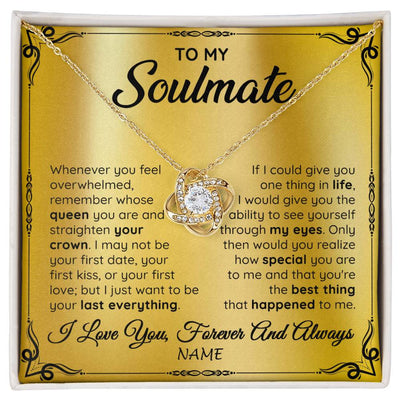 Love Knot Necklace 18K Yellow Gold Finish | 1 | Personalized To My Soulmate Necklace For Women Hot Wife Romantic From Husband Birthday Anniversary Wedding Valentines Day Customized Gift Box Message Card | teecentury