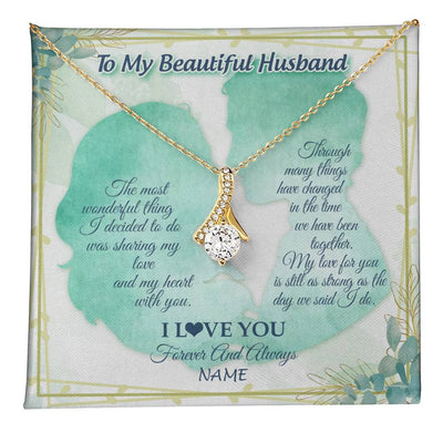 Alluring Beauty Necklace 18K Yellow Gold Finish | 1 | Personalized To My Soulmate Necklace From Husband My Heart With You Soulmate Valentines Wedding Day Birthday Christmas Customized Gift Box Message Card | teecentury