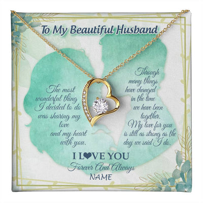 Forever Love Necklace 18K Yellow Gold Finish | 1 | Personalized To My Soulmate Necklace From Husband My Heart With You Soulmate Valentines Wedding Day Birthday Christmas Customized Gift Box Message Card | teecentury