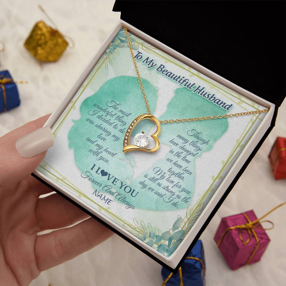 Forever Love Necklace 18K Yellow Gold Finish | 2 | Personalized To My Soulmate Necklace From Husband My Heart With You Soulmate Valentines Wedding Day Birthday Christmas Customized Gift Box Message Card | teecentury