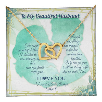 Interlocking Hearts Necklace 18K Yellow Gold Finish | 1 | Personalized To My Soulmate Necklace From Husband My Heart With You Soulmate Valentines Wedding Day Birthday Christmas Customized Gift Box Message Card | teecentury