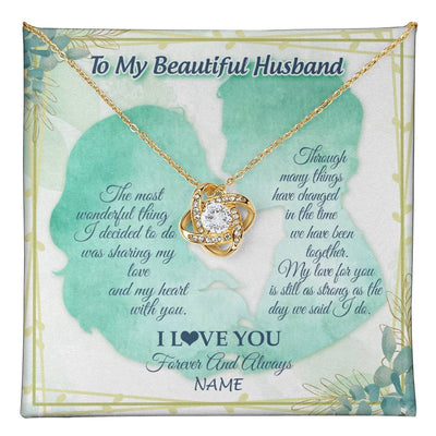 Love Knot Necklace 18K Yellow Gold Finish | 1 | Personalized To My Soulmate Necklace From Husband My Heart With You Soulmate Valentines Wedding Day Birthday Christmas Customized Gift Box Message Card | teecentury