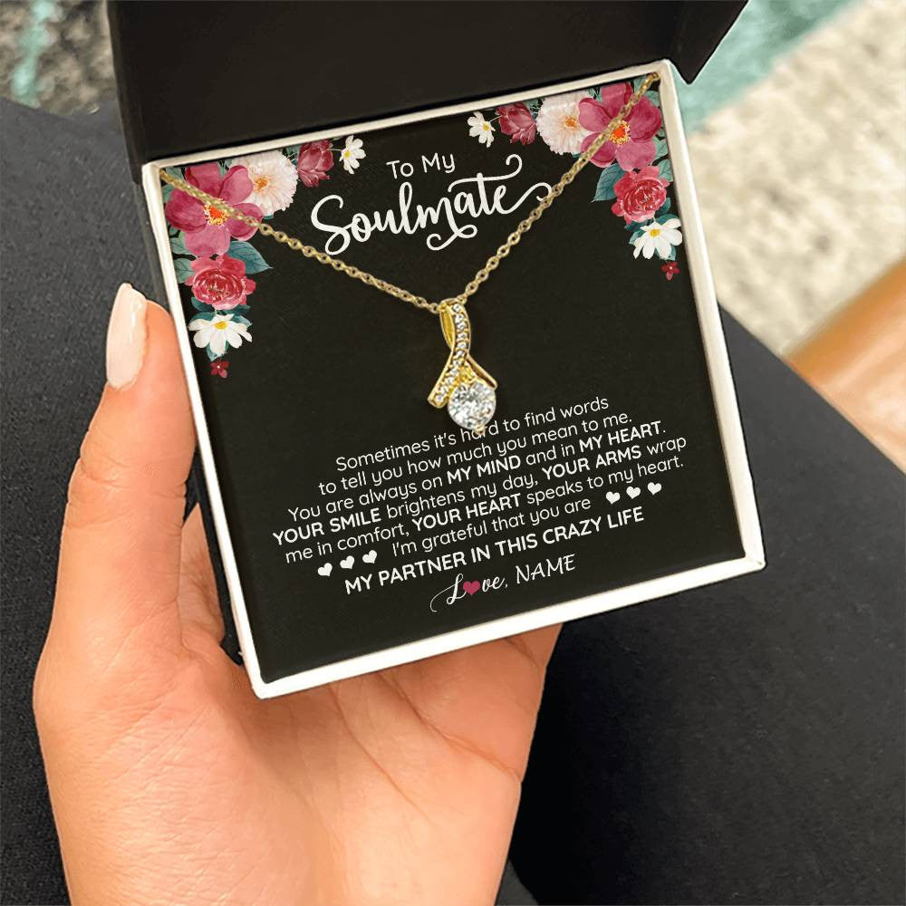 Alluring Beauty Necklace 18K Yellow Gold Finish | 2 | Personalized To My Soulmate Necklace From Husband You Are My Partner Wife Birthday Anniversary Valentines Day Christmas Customized Gift Box Message Card | teecentury