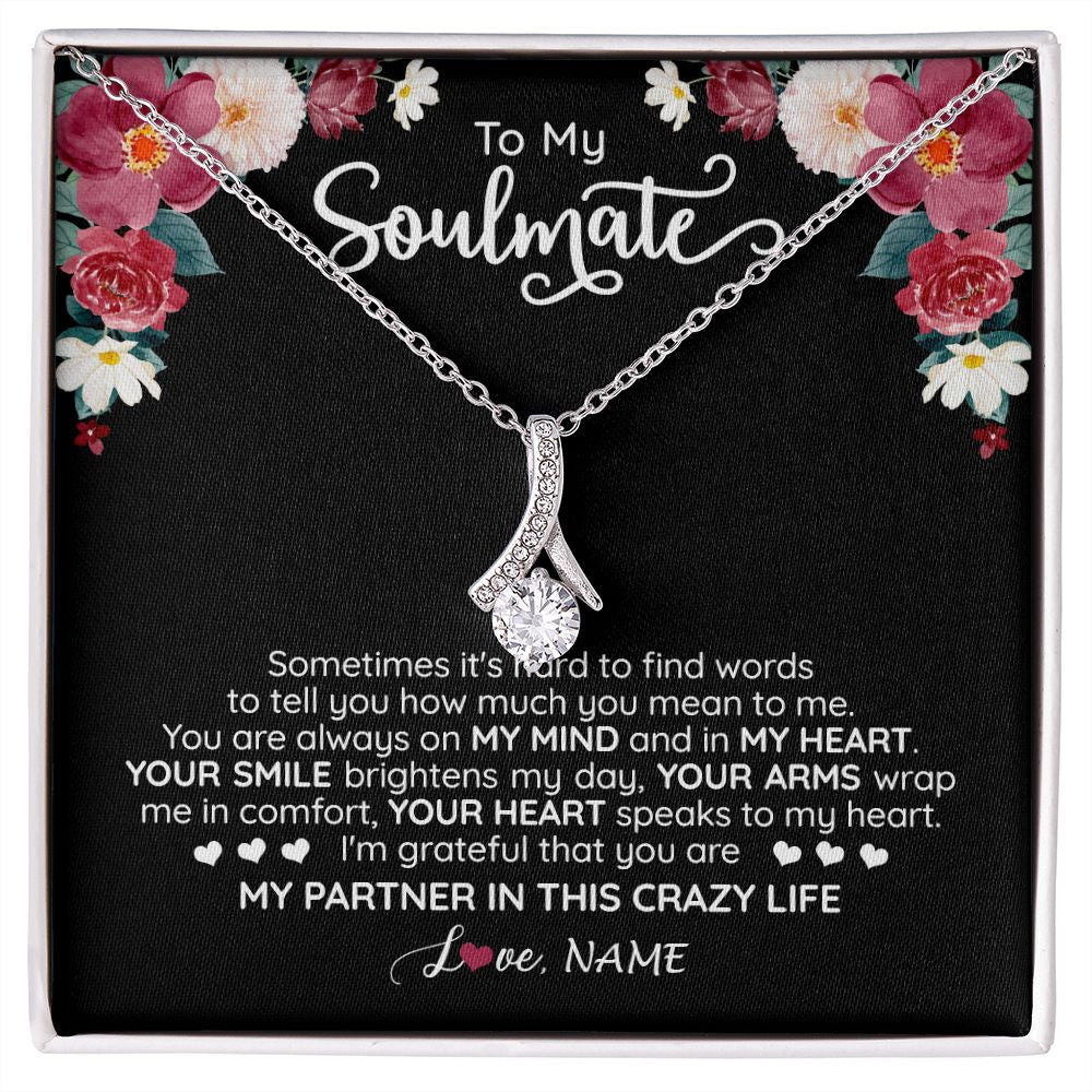 Alluring Beauty Necklace | Personalized To My Soulmate Necklace From Husband You Are My Partner Wife Birthday Anniversary Valentines Day Christmas Customized Gift Box Message Card | teecentury