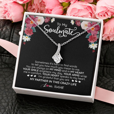 Alluring Beauty Necklace | Personalized To My Soulmate Necklace From Husband You Are My Partner Wife Birthday Anniversary Valentines Day Christmas Customized Gift Box Message Card | teecentury