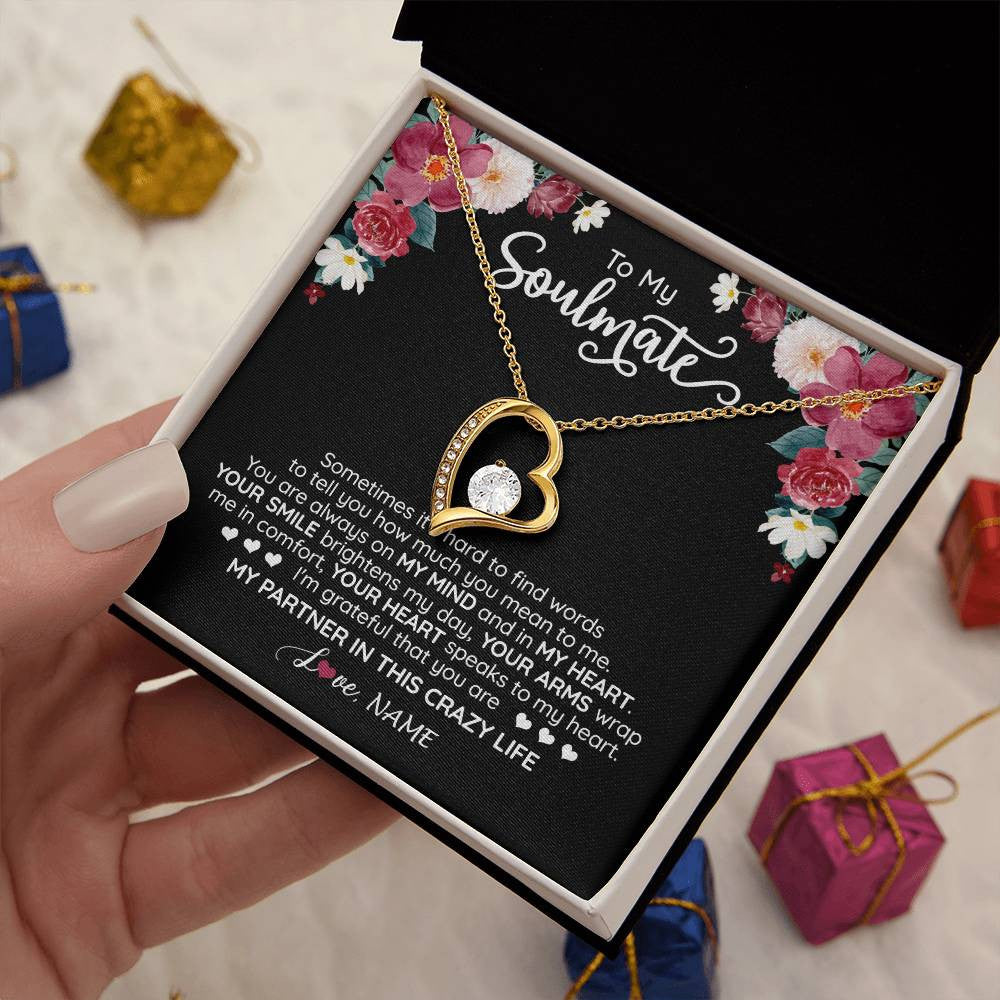 Forever Love Necklace 18K Yellow Gold Finish | 2 | Personalized To My Soulmate Necklace From Husband You Are My Partner Wife Birthday Anniversary Valentines Day Christmas Customized Gift Box Message Card | teecentury