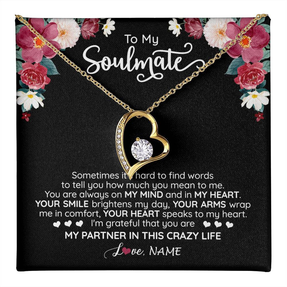 Forever Love Necklace 18K Yellow Gold Finish | 1 | Personalized To My Soulmate Necklace From Husband You Are My Partner Wife Birthday Anniversary Valentines Day Christmas Customized Gift Box Message Card | teecentury