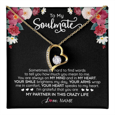 Forever Love Necklace 18K Yellow Gold Finish | 1 | Personalized To My Soulmate Necklace From Husband You Are My Partner Wife Birthday Anniversary Valentines Day Christmas Customized Gift Box Message Card | teecentury