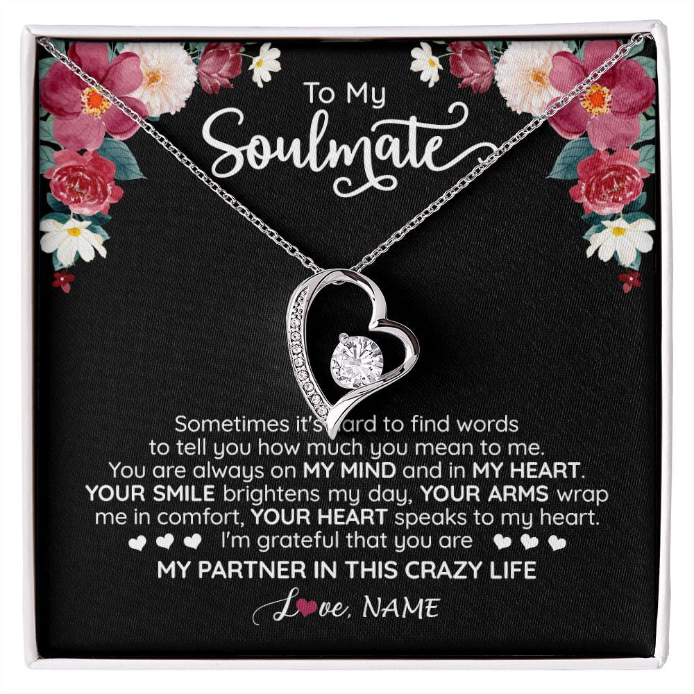 Forever Love Necklace | Personalized To My Soulmate Necklace From Husband You Are My Partner Wife Birthday Anniversary Valentines Day Christmas Customized Gift Box Message Card | teecentury
