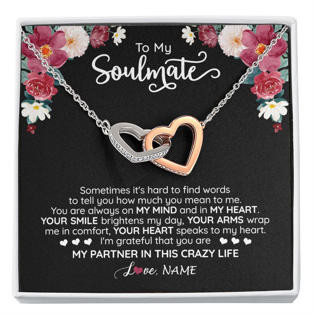 Interlocking Hearts Necklace | Personalized To My Soulmate Necklace From Husband You Are My Partner Wife Birthday Anniversary Valentines Day Christmas Customized Gift Box Message Card | teecentury